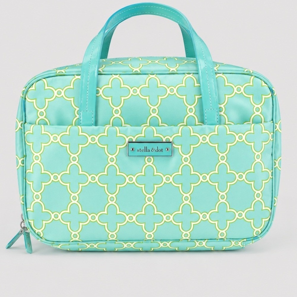 Stella & Dot Teal Green Geometric Travel Jewelry Makeup Organizer Case Bag